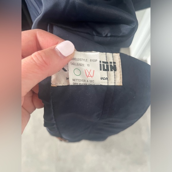 Vintage navy long trench coat with brown buttons size 10 - Picture 3 of 10